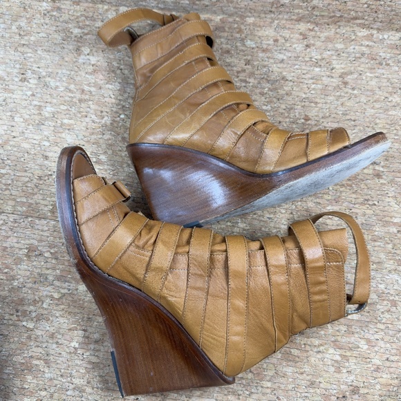 Ann Demeulemeester Brown Leather Multi-Buckle Wedge Sandals Gladiator Shoes 40 - Picture 5 of 14